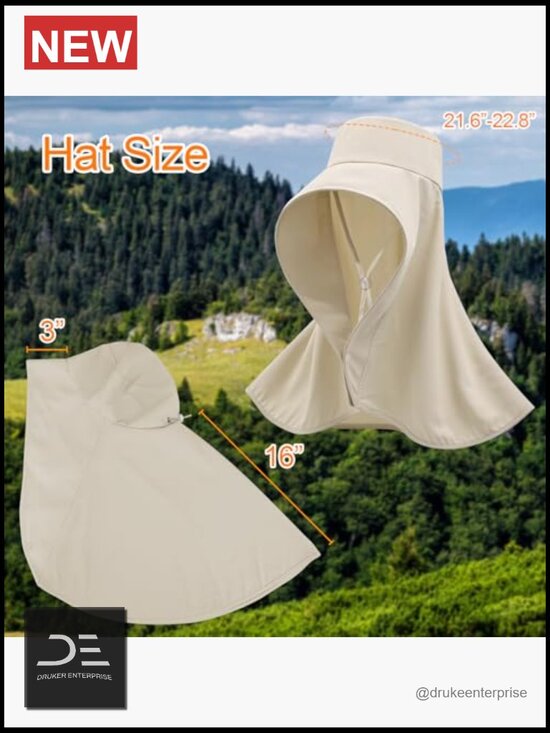 Wide Brim Sun Hat with Neck Flap Shawl UPF 50+ Polyester Adjustable Drawstring main image 4